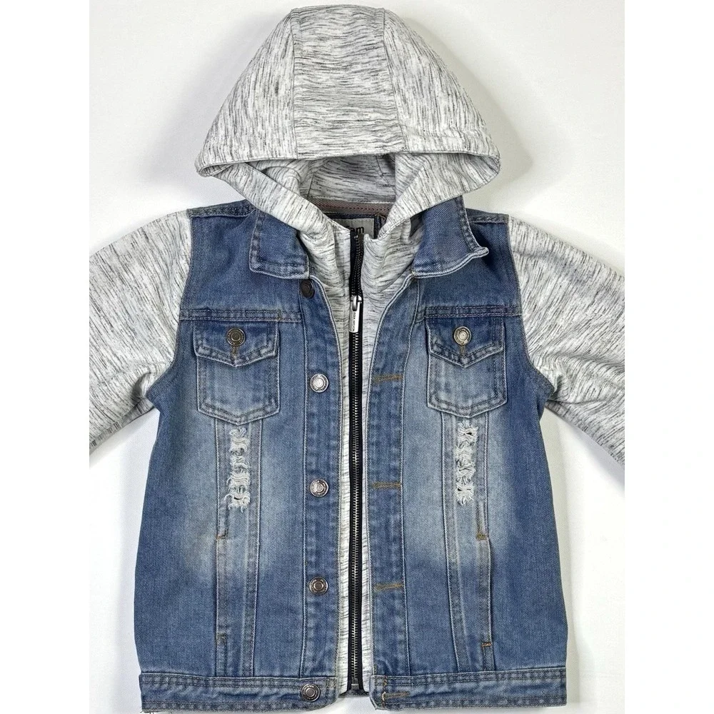 MaCam Hooded Denim Jacket Kids Boys 120 Zipper Button Casual